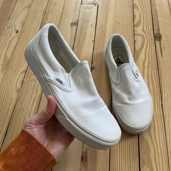 Vans Shoes - Vans Classic Slip-On White Canvas Skate Shoes Men 6.5 Womens 8.0 Low Top Sneaker